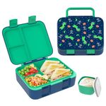 hombrima Kids Lunch Box, Bento Boxes Food Storage Container with Multi-Compartments for Boys Girls Children Adult Work School (DarkGreen-dinosaur)