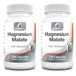 Magnesium Malate Capsules Not Tablets Bioavailable Mineral Supplement Easy to Take – Magnesium Has 10 Ten EU Approved Health Claims 320mg - 120 Vegan Capsules