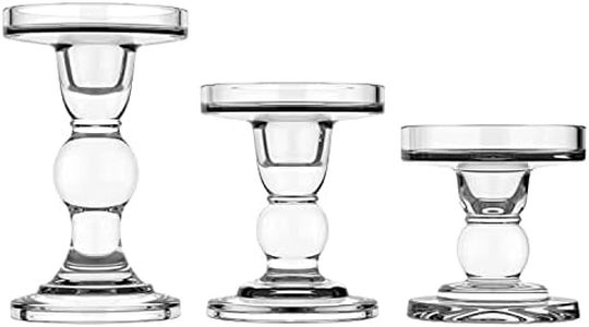 Lewondr Candelabro in Vetro Trasparente 3 Pezzi, Accessori Decorazioni Tavolo Porta Candele, Candelieri per Tavolo, Casa, Matrimoni, Feste - Trasparente