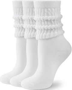 HONGTEYA Slouchy Crew Socks for Women Soft Scrunch Socks Cute Fashion Retro for Boot Sneakers Size 5-11 (White*3)