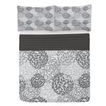 Lunarable Floral Microfiber Bedspread Set, Mixed Florets Pattern Abstract Buds Flourishing Blooms Design, Soft Bedding Set with Pillow Shams & Comforter, King Size, Charcoal Grey White