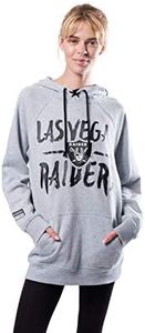 NFL Oakland Raiders Women's Fleece Hoodie Pullover Sweatshirt Tie Neck, Small, Gray