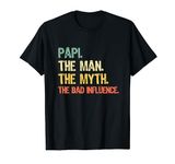 Funny Vintage Retro Papi The Man The Myth The Bad Influence T-Shirt