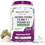 HealthyHey Nutrition Vitamin D3 K2 Supplement Capsules | D3 Derived from Natural | 100% Veg Vitamin K2 Mk7 + Vitamin D3 Capsule | Non-GMO |Non -Synthetic (120 Veg. Capsules)
