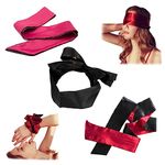 AWAVM Blindfold,3 Pcs Silk Satin Blindfold,Eye mask for Sleeping Games Satin Silk Eye Covers Satin Sleep Mask Valentine Gift 145cm(Black Red Rose Red)