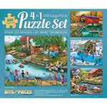 Bits and Pieces - 4-in-1 Multi-Pack - 300 Piece Jigsaw Puzzles for Adults-Each Measures 16" x 20" (46 cm x 61 cm)-River Escapades by Artist Mary Thompson