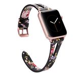 Wearlizer Pink Flower Leather Strap for Apple Watch Strap 41/38/40/42mm iWatch Womens Triangle Hole Sport Straps Wristband Replacement Bracelet (Metal Silver Buckle) SE Series 10 9 8 7 6 5 4 3 2