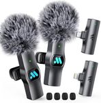 Leettus 2pcs Dual Receivers Mini Microphone for iPhone iPad Android Video Recording,Lavalier Wireless Microphones for Game,Live Streaming,Interviews,YouTube,TikTok,Vlog