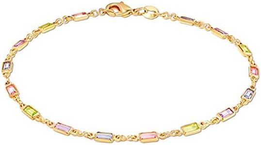 Barzel 18K Gold Plated Baguette Multi Stone Crystal Bracelet For Women, 7.5 Inches - Made In Brazil