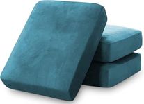 Moksh art Sofa Foam Cushions in Velvet with Zip Cover (Seat - 22"x21"x5"), Density:- 32 Foam, Warm and Decent Visual, Stretchy Soft Velvet Fabric, Multipurpose Using Cover, (Pack of 3, Blue)