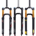 BUCKLOS LUTU 26/27.5/29 Air MTB Suspension Fork, Rebound Adjust Straight Tube 28.6mm QR 9mm Travel 120mm Manual/Crown Lockout Mountain Bike Forks, Ultralight Gas Shock XC Bicycle (Black Gold, 26)