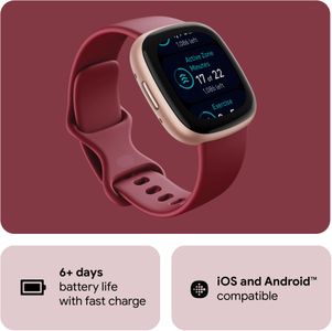 Fitbit Versa 4 Smartwatch – Beet Copper Rose, Fitness Tracker