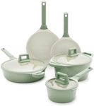 GreenLife Arte 8 Piece Ceramic Nonstick Cookware Pots and Pans Set, Induction Suitable, PFOA & PFAS Free, Stay-Cool Handles, Glass Lids, Stock Saucepans & Frying Pans, Dishwasher Safe, Sage Green