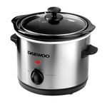 Daewoo Stainless Steel Slow Cooker With 3 Heat Settings And Power Indicator, Dishwasher Safe and Carry Handles With Raised Feet, Easy Clean, 1.5-Litres Silver