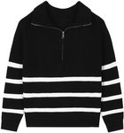 EXARUS Girls Sweaters Long Sleeve Striped Teen Quarter Zip Casual Warm Knit Relaxed Fit Tops Kids Black 10Y