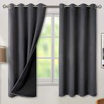 BGment Thermal Insulated 100% Blackout Curtains for Bedroom with Black Liner, Double Layer Full Room Darkening Noise Reducing Grommet Curtain, 2 Window Curtain Panels of 52 x 63 Inch, Dark Grey