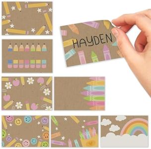 Self Adhesive Name Tags Sticker -56 Student Nametags Sticker, Cubby Name Tags for Classroom Decor, Classroom Labels for Bins, Reunion Baby Shower Birthday Party Supplies, Kraft Sticky Locker Tags