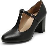 DREAM PAIRS Low Chunky Heels for Women T-Strap Mary Jane Pumps Wedding Dress Shoes,Size 9,Black/PU,DPU211