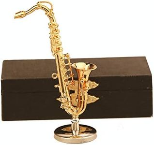 Seawoo Copper Miniature Saxophone with Stand and Case Mini Musical Instrument Miniature Dollhouse Model Mini Alto Saxophone Tenor Saxophone Home Decoration, Copper, Tenor Saxophone, 3.16"x1.69"x0.63"