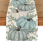 Artoid Mode Pumpkins Eucalyptus Leaves Fall Table Runner, Autumn Thanksgiving Kitchen Dining Table Decoration for Indoor Outdoor Party 13x120 Inch