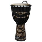 World Rhythm MDJ012 Eight Inch Djembe Drum, Wooden Mahogany African Hand Drum, Swirl Black