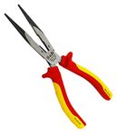 S&R VDE Long Flat Nose Pliers 200 mm Series 1000V Insulated for Electricians, VDE-Tested, Chrome-Vanadium Steel, phosphated