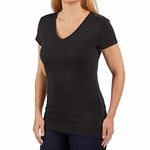 KIRKLAND Signature Women's V-Neck Short Sleeve Peruvian Pima Cotton T-Shirt, Black, M