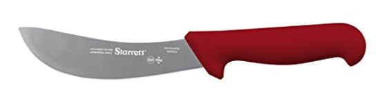 Starrett Professional Skinning Knife - BKR206-6 Red Handle Narrow Curved 6" Sanitized Stainless Steel Blade - Hunters Butchers Kitchen Chef's Knife