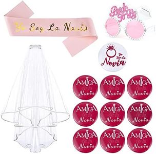XINRANFF Despedida de Soltera Accesorios Español, 13pcs Kit Despedida de Soltera Velo Novia Despedida Insignias de Novia & Amiga Para Banda Despedidas de Soltero de Novia Boda Fiesta