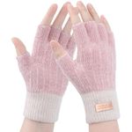 Fingerless Gloves For Women - Winter Thermal Gloves Warm Soft Knit Half Fingers Mittens for Ladies Driving Working Typing UK