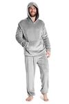 CityComfort Mens Pyjamas Set, Warm Fleece Pyjamas for Men with Fluffy Hoodie (Light Grey, XL)