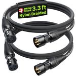 AA AUDIO ACCESSORY Short XLR Cables 1M 2Pack, Gold-Plated Rean Connectors from Neutrik, Kevlar-Reinforced Nylon Braided Microphone Cable, Durable Shielded and Balanced XLR Cable, Male to Female