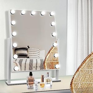 Embellir Hollywood Makeup Mirror with Light, 40 x 50cm LED Strip Standing Tabletop Vanity Beauty Salon Professional Illumination Brightness, Adjustable Dimmable Touch Control Bulbs Reflection White