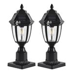 TEBLAMPUE Solar Outdoor Post Lights 2 Pack, Dusk to Dawn Outdoor Column Light with Pier Mount Base, Black Exterior Solar Powered Pole Light for Outside Porch Yard Pathway