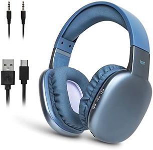 iJoy Ultra Wireless Headphones with Microphone- Rechargeable Over Ear Wireless Bluetooth Headphones with 10Hr Playtime, SD Slot, Backup Wire- Soft Cushion Wireless Headset with Mic (Blue)