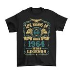 buzz shirts Mens 60th Birthday T-Shirt, Life Begins at 60, Made from Organic Cotton, Born in 1964 (X-Large, Black)