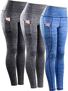 Neleus Tummy Control High Waist Workout Running Leggings for Women,9033,Yoga Pant 3 Pack,Black,Grey,Blue,2XL,EU 3XL