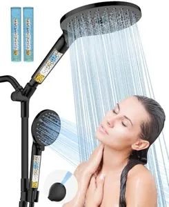 Dual Filtered Handheld Shower Heads Combo, HOPOPRO 15-Mode High Pressure Rainfall Showerheads Combo Set with Filter, for Hard Water, Removes Chlorine, Improves Skin Hair Condition, Matte Black