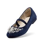 DREAM PAIRS Girls Party Shoes Pearl Mary Jane Ballet Flat Navy Suede Size 7 US Toddler/ 6 Child UK Aurora-03