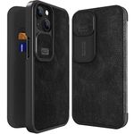 WEFOR Compatible With Apple Iphone 13 (6.1"-Inch),Flip Leather Cover Card Slot With Slide Camera Cover,Slim Protective Case (Black)