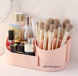 E-COSMOS 360 Degree Rotating Desk Makeup Brush Organizers and Pencil Pen Organizers for Desk Desktop Storage Stationery Supplies Cute Pencil Cup Pot for Office School Home (Peach)