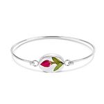 Natural Flower Jewellery Sterling Silver Oval Bangle Made With A Real Single Rose Bud