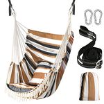 Chihee Hammock Chair Hanging Swing 2 Seat Cushions Included,Strong Webbing Straps and Hooks for Easy Hanging Soft Cotton Weave Hanging Chair Side Pocket Large Tassel Chair Set Comfort Indoor Outdoor