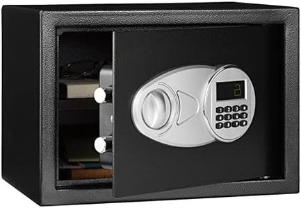 Amazon Basics Steel Security Safe and Lock Box with Electronic Keypad - Secure Cash, Jewelry, ID Documents, 0.5 Cubic Feet, Black, 13.8" W x 9.8" D x 9.8" H