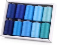 Tanstic 10Pcs Sewing Thread, 10 Colors 1093 Yards(1000M) Per Spool Polyester Thread Sewing Threads for Sewing Machine, Hand Sewing - Blue Color Tones