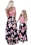 FLITAY Mommy and Me Dress Strappy Casual Matching Dress Floral Printed Top for Mother and Daughter Red Flower L