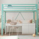 Allewie Metal Loft Bed Twin Size with Full Length Guardrail, Space-Saving Design for Dorm, No Box Spring Needed, Aqua Blue