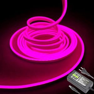 dobestyou Pink Neon LED Strip Lights，16.4 ft/5m DC 12V Waterproof Rope Light for Indoor Outdoor Home Decoration（ with Power Adapter）
