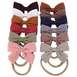 Linen Bow Nylon Headband for Baby Newborn Infant Toddler Hair Bow Elastic Bands for Baby Girls Little Kids Headbands(Sailor bow Linen 12 PCS)