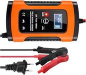 PESOMA Fully Automatic Car Battery Charger 5A 12V, Battery Charger for Car, Bike & Maintainer- EU Plug for Battery Including Calcium, Gel, Wet Lead-Acid Batteries-Gift Box for with Lid (Red)